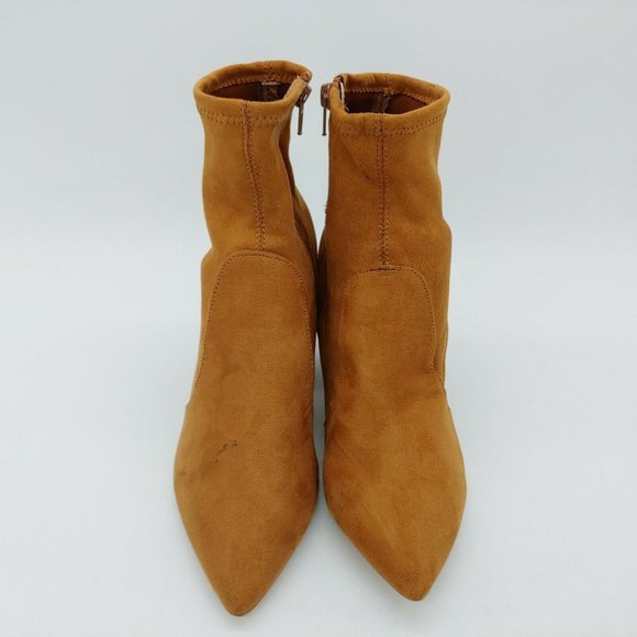 Express Womens Ankle Boots Booties Brown Block Heels Pointed Toe Side Zip Up 8M - Picture 4 of 10